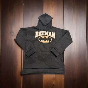 Batman Hoodie Kids Sz 12 Grey Batman Logo Sweatshirt Long Sleeve Black Bat Soft - Picture 1 of 5