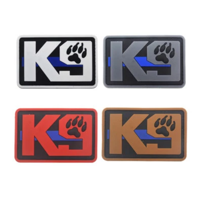 K9 SERVICE DOG Tracker Paw Blue Line PVC Rubber Hook Patch Back Fastener Badge - Image 1 of 3