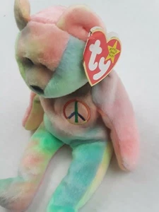 Neu mit Etikett Peace Bear Ty Beanie Baby tolle Farben - Bild 1 von 11