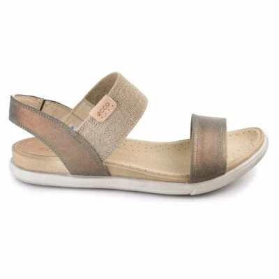 NUEVA Sandalia al Tobillo Caja Ecco Damara Gladiador Tela Cuero Gris Tostado Brillante 42/11 Foto 1 de 4