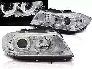 headlights for BMW E90 E91 2005 2006 2007 2008 saloon touring U-TYPE chrome LHD - Picture 1 of 4
