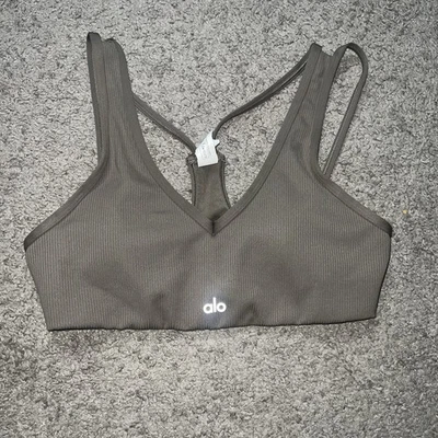 ALO Yoga Airlift Ribbed Jump Start Padded Sports Bra-Athleisure Crop Top-Size M - Image 1 of 4