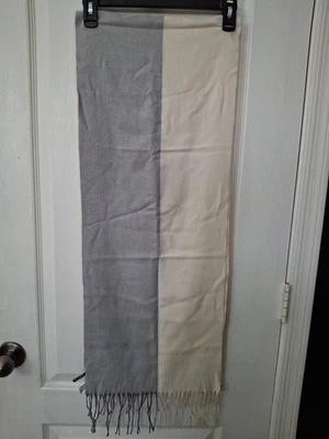 Gorgeous Nordstrom's 100 % Silk Creme & Grey Scarf  13"W 62""L - Image 1 of 4