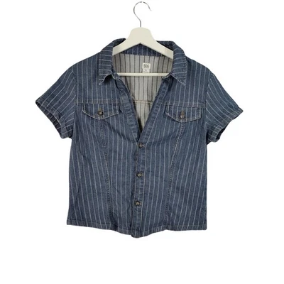 Camisa BDG Urban Outfitters Retro Denim Rayas Manga Corta Abotonada Para Mujer XL Foto 1 de 4