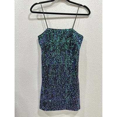 Motel XS блестки мини-платье переливающийся бирюзовый синий зеленый с ремешками квадратный вырез вечеринки - Изображение 1 из 4