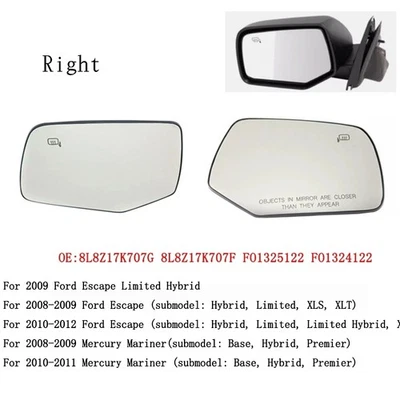 Vidro retrovisor lateral direito para Ford Escape Mercury Mariner 2008-2012 - Imagem 1 de 4