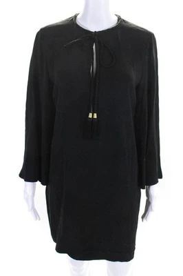 Rachel Zoe Womens Bell Sleeve Crepe Tie Neck Shift Dress Black Size 8 - Image 1 of 4