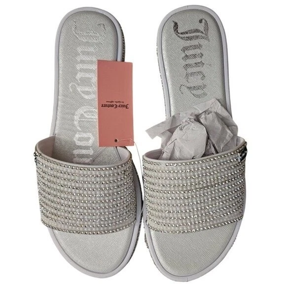 Juicy Couture Womens White Multi Rhinestone Slide Sandals Size‎ 8M - Image 1 of 4