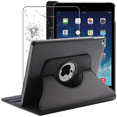 EBESTSTAR Coque Apple iPad Air 2 Housse Etui Rotatif 360 PU Cuir + VERRE Trempé, Noir