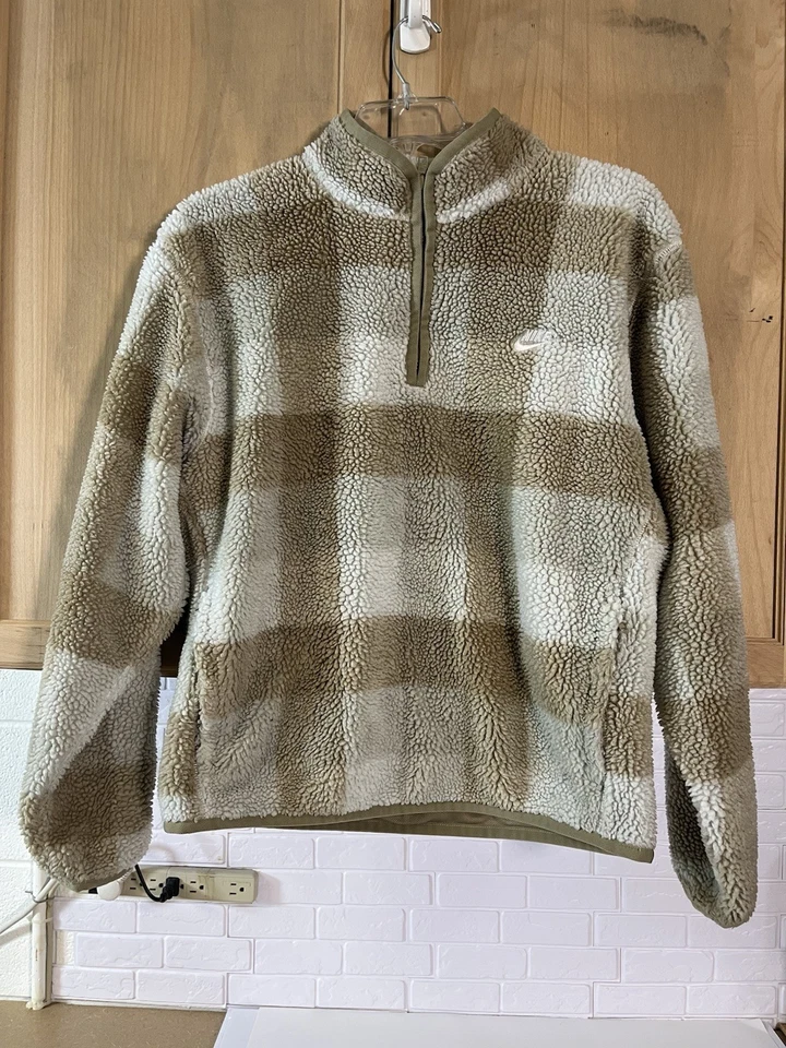 耐克 Youth Sherpa 套衫夹克 1/4 拉链深桩尺寸中号棕褐色/象牙白 — 第 1/4 张图片