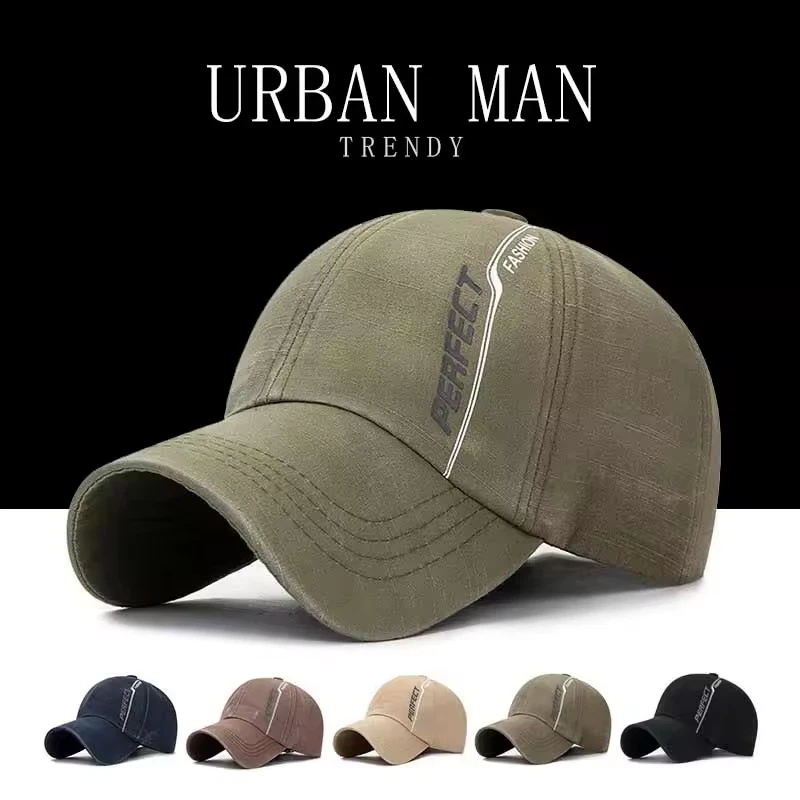 Men’s Distressed Washed Cotton Baseball Cap Letter Print Adjustable Trucker Hat - Image 1 of 4