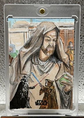 2024 Topps Chrome Star Wars Neil A Brady Sketch Obi Wan Kenobi Vs Darth Vader - Image 1 of 2