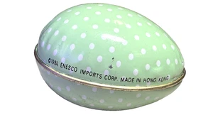 1984 Enesco Imports Hong Kong Easter Egg Metal Polka Dots Green 2.25"x1.5" - Picture 1 of 6