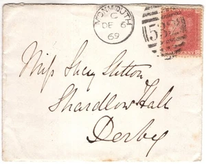 WALES - MONMOUTH 1869 "532" (4VOS) 1d RED ENVELOPE - Picture 1 of 2