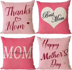 Happy Mothers Day Pillow Covers 18x18 18" x (Pack of 4), Mom-01 - Picture 1 of 7