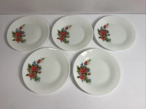 Vintage JAJ Pyrex Cottage Rose Milk Glass Salad Plates - Set of 5 - Picture 1 of 6