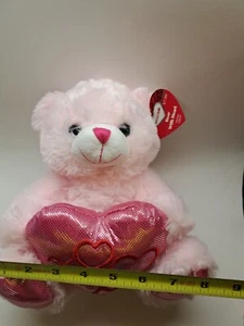 Pink Valentine's Bear w/Heart 11" plush hugs & kisses by Homerbest New With Tag - Picture 1 of 10