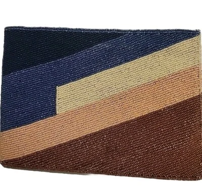 Bolso sin asas con cuentas de tinta y aleación marrón azul playa vibraciones Valerie Fitch diseñador boho    Foto 1 de 4