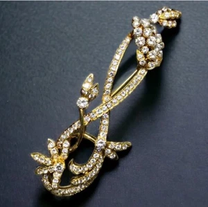 Vintage 14K Diamond Long Floral Brooch Pin 4.65cttw G-Vs - Picture 1 of 8
