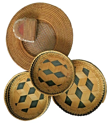 Bandeja de ratán platos de caña cesta de mimbre tejido a mano posavasos servir alimentos natural Foto 1 de 4