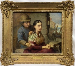 Antique 19th C. Colin Hunter “The Love Message” Fisherman & Lady Oil SIGNED - Picture 1 of 8