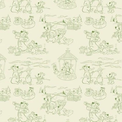 Tela Yogi Bear Line Art verde claro 100 % algodón por yarda Foto 1 de 2