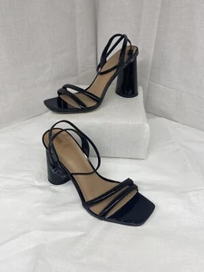 SAM EDELMAN Womens 8.5 Kia Sculptural Heel Ankle Strap Sandals Black NEW - Picture 1 of 10