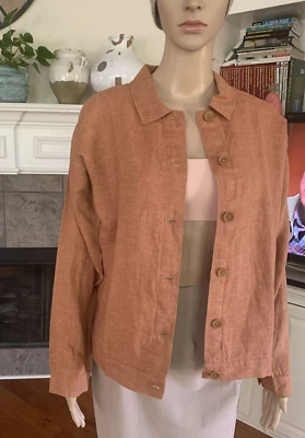 NWT Eileen Fisher Washed Organic Linen Delave Classic Collar Jacket Size 2X $258 - Image 1 of 4