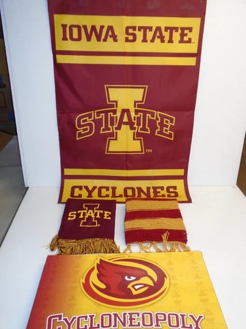 Vintage IOWA STATE UNIVERSITY FAN COLLECTION - Banner, (2) Scarves, Board Game Cover