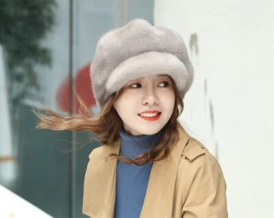 100% Real Whole Mink Fur Hat Thicken Winter Warm Cap for Fashion Beautiful Girl - Image 1 of 4