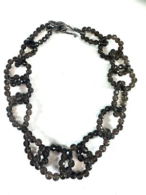 Collar Chan Lu Gris Ahumado Cristal Cuentas Cadena Eslabón Collar Firmado Foto 1 de 4