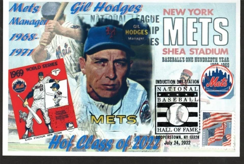 Gil Hodges Met Mgr 2022 HoF Induction Post Card Size with Cancel July 24 2022 Cover