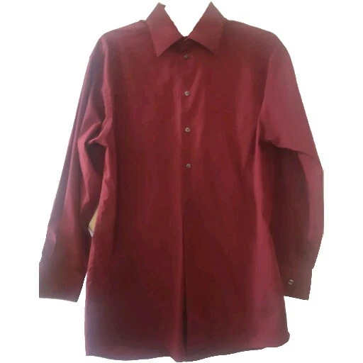 Men's Long Sleeve Dress Shirt Dark Red- Size 15 Wrinkle Free 100% Cotton  - Image 1 of 4