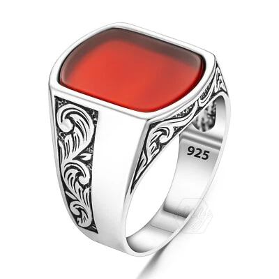 925 Sterling Silver Agate Stone Turkish Handmade Men's Ring - Image 1 of 4