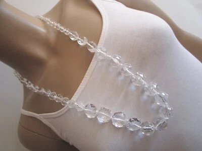 Damen Hals Kette Modekette Bettelkette lang Perlen Silber Klar Transparent NEU - Bild 1 von 4