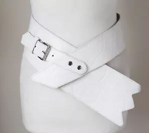 Cinturón Ancho de Cuero Blanco - Años 80 De Colección - Asimétrico - XS/XXS - Imagen 1 de 9