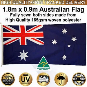 Australian Flag Fully Sewn 1.8m x 0.9m Made In QLD *Eye Catching *Love Australia - Foto 1 di 6