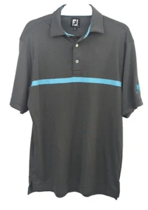 Footjoy FJ Mens Grey With Blue Stripe Performance Golf Polo Maderas Club Medium - Picture 1 of 7