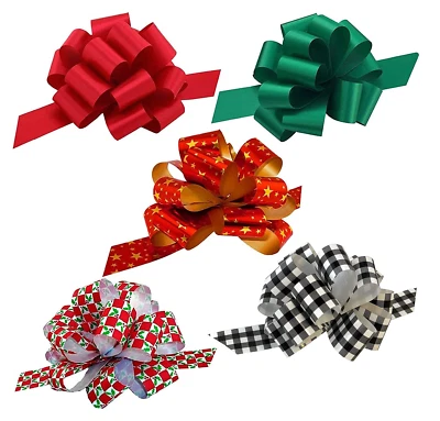 Assorted Christmas Gift Pull Bows - 5" Wide, Set of 50, Red, Green, Gold, Stars - Image 1 of 4