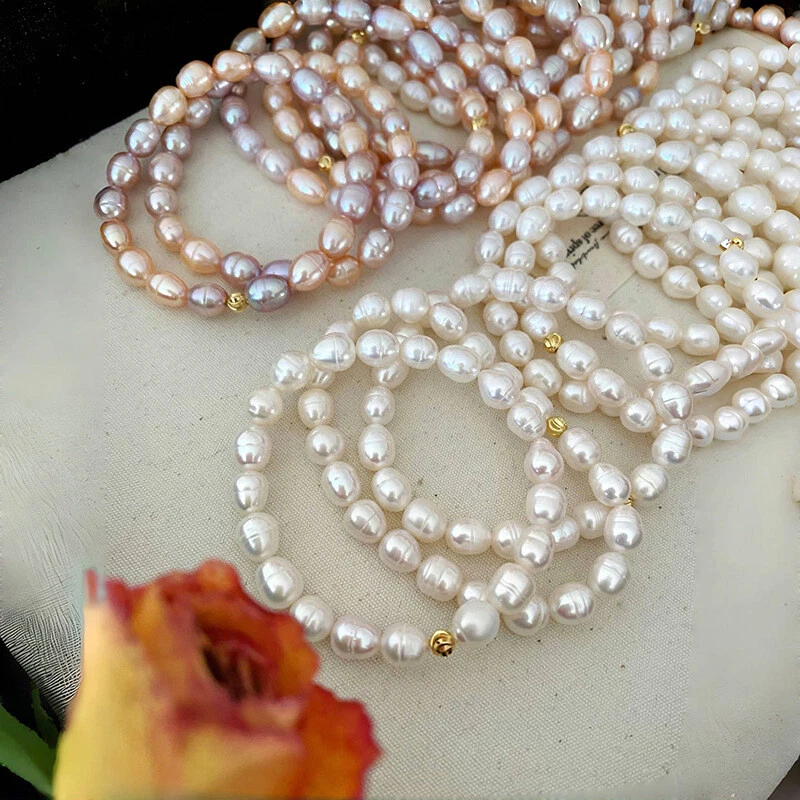 Pulsera de perlas de agua dulce genuina elegante regalo para su mamá novia joyería regalo Foto 1 de 4