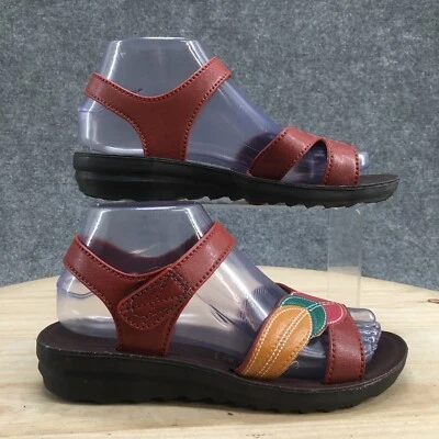 ABCDE Fashion Ankle Strap Sandal Womens 39 Red Multicolor Low Wedge Open Toe - Image 1 of 4