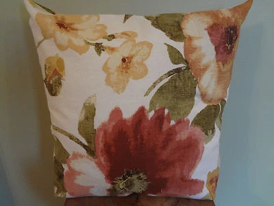 SALE Decorative Pillow Cover Red Brown Pink Yellow Green Of White Large Floral - Image 1 of 4