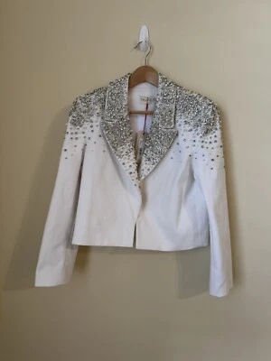 Alice + Olivia New Ivan Pearl Crystal Embellished Blazer Jacket White Large - Image 1 of 4
