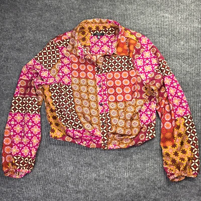 Camisa Anthropologie DREW Mujer M Rosa Recortada Floral Boho Patchwork Artística Retro Foto 1 de 4