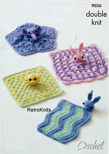 BABY COMFORT BLANKETS ANIMALS X 4 CROCHET PATTERN PRINTED ON HEAVY PAPER - Picture 1 of 1