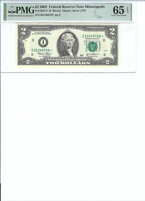 2003 $2 FRN FR1937-I* PMG 65 EPQ, Minneapolis * Note S/N I01240729*!!! - Image 1 of 2