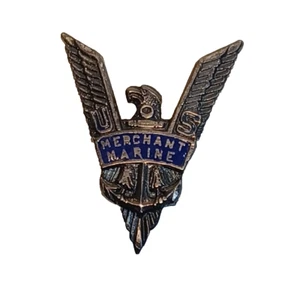 Vintage WW II US Merchant Marine Sterling Silver & Enamel Lapel Eagle Pin JRR25 - Picture 1 of 3