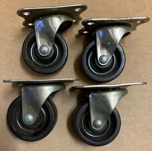 Vintage metal Casters furniture plastic Wheels Rollers Set 4 swivel plate 1 1/2" - Picture 1 of 11