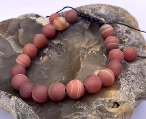 Gemstone Macrame Bracelet all 10mm round Lace Agate matt beads - Picture 1 of 3
