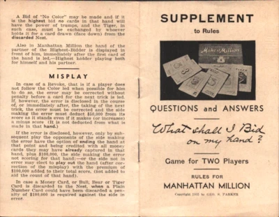 1935 PARKER BROS vintage card game instructions MAKE A MILLION Manhattan Million - Image 1 of 4